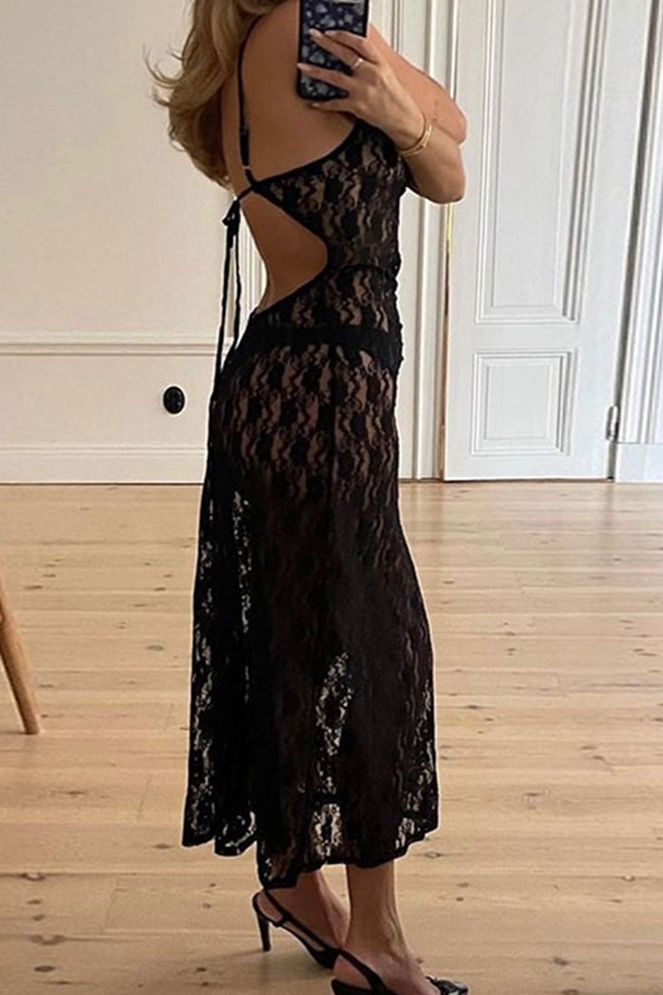 Mesh Petal Embroidery Tie-back Cover-up Dress