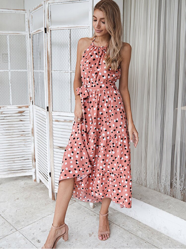 Priscilla Summer Polka-Dot Long Dress