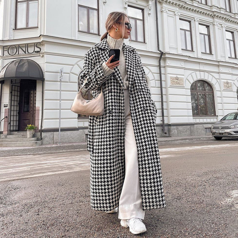 Winter Houndstooth Long Trench Coat Black clothes coat jacket jackets & coats