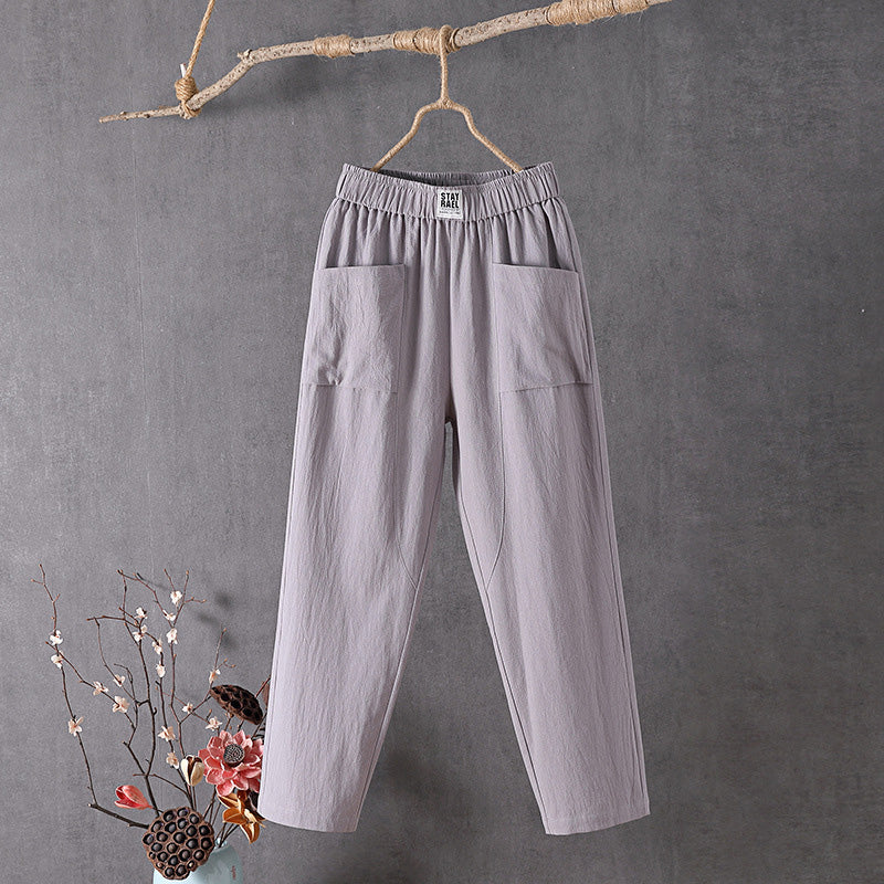 【Cotton And Linen】Solid Color Casual Trousers Gray best Best Sellings bottoms clothes Cotton And Linen pants Plus Size Sale Topseller