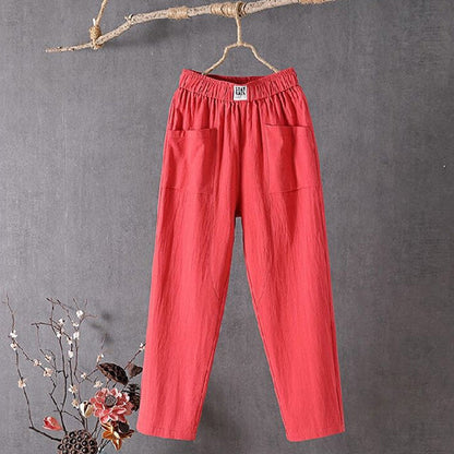 【Cotton And Linen】Solid Color Casual Trousers Red best Best Sellings bottoms clothes Cotton And Linen pants Plus Size Sale Topseller