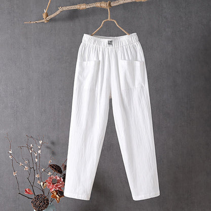 【Cotton And Linen】Solid Color Casual Trousers White best Best Sellings bottoms clothes Cotton And Linen pants Plus Size Sale Topseller