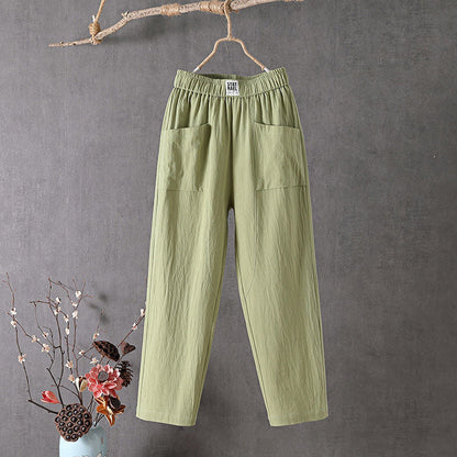 【Cotton And Linen】Solid Color Casual Trousers Green best Best Sellings bottoms clothes Cotton And Linen pants Plus Size Sale Topseller