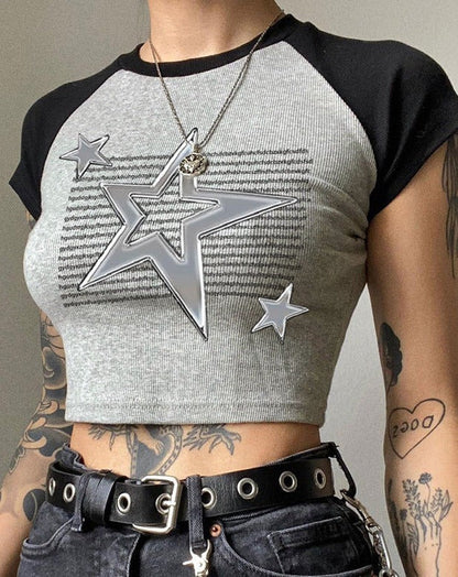 Rigel Star Burn Cropped Raglan Top