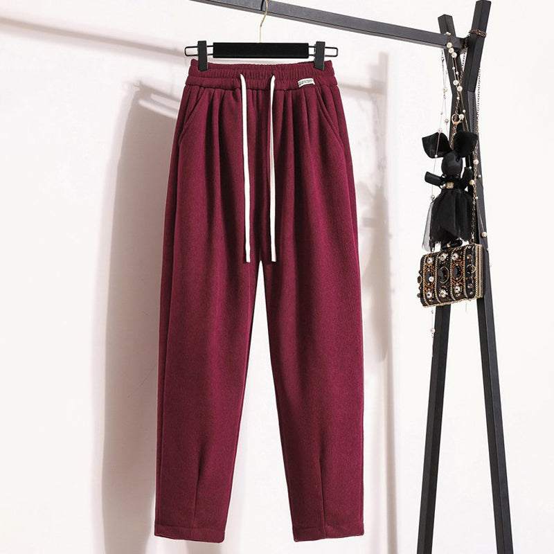 Solid Colour Warm Trousers Wine Red best Best Sellings bottoms clothes pants Sale Topseller