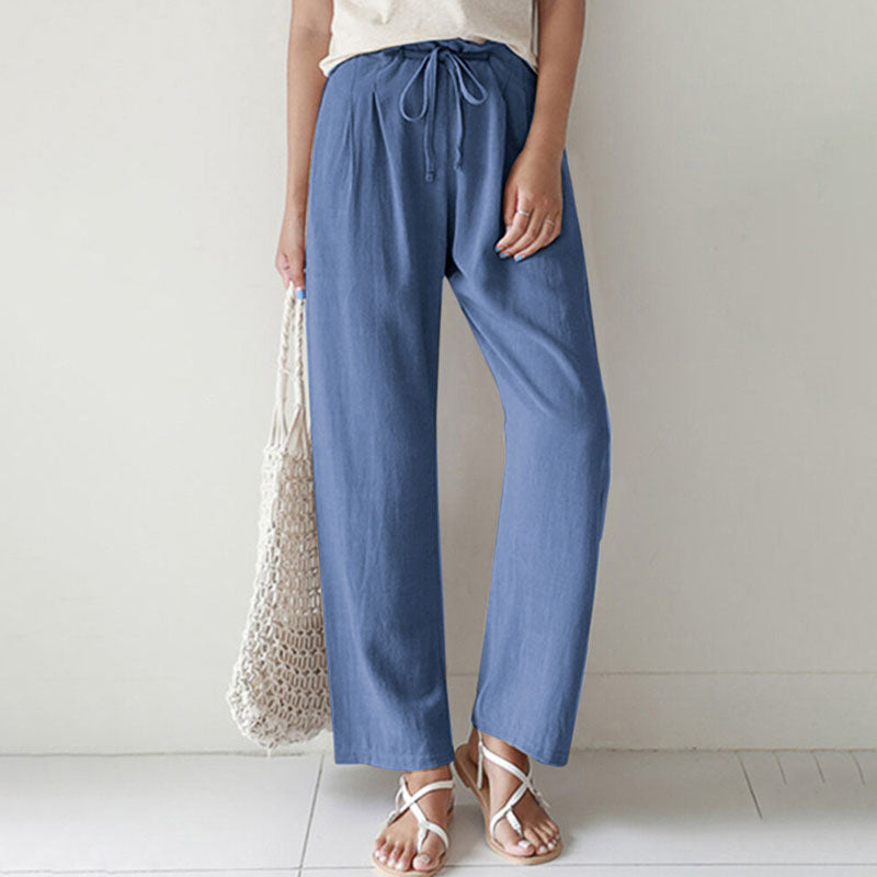 【Cotton And Linen】Casual Straight Trousers Blue best Best Sellings bottoms clothes Cotton and Linen pants Plus Size Sale Topseller