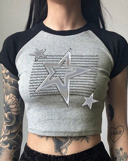 Rigel Star Burn Cropped Raglan Top