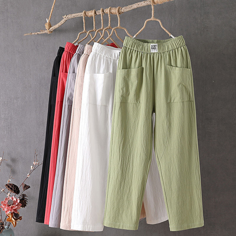 【Cotton And Linen】Solid Color Casual Trousers