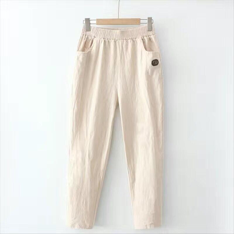 【Cotton And Linen】Comfortable Casual Trousers Apricot best Best Sellings bottoms clothes Cotton And Linen pants Plus Size Sale Topseller