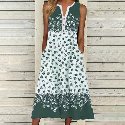 Casual Floral Sleeveless Dress Green best Best Sellings casual dresses clothes Plus Size Sale short dresses Topseller