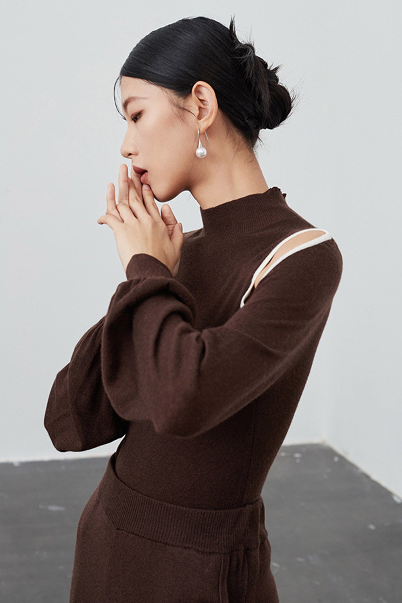 Off Shoulder Long Sleeve Wool Knitted Tops