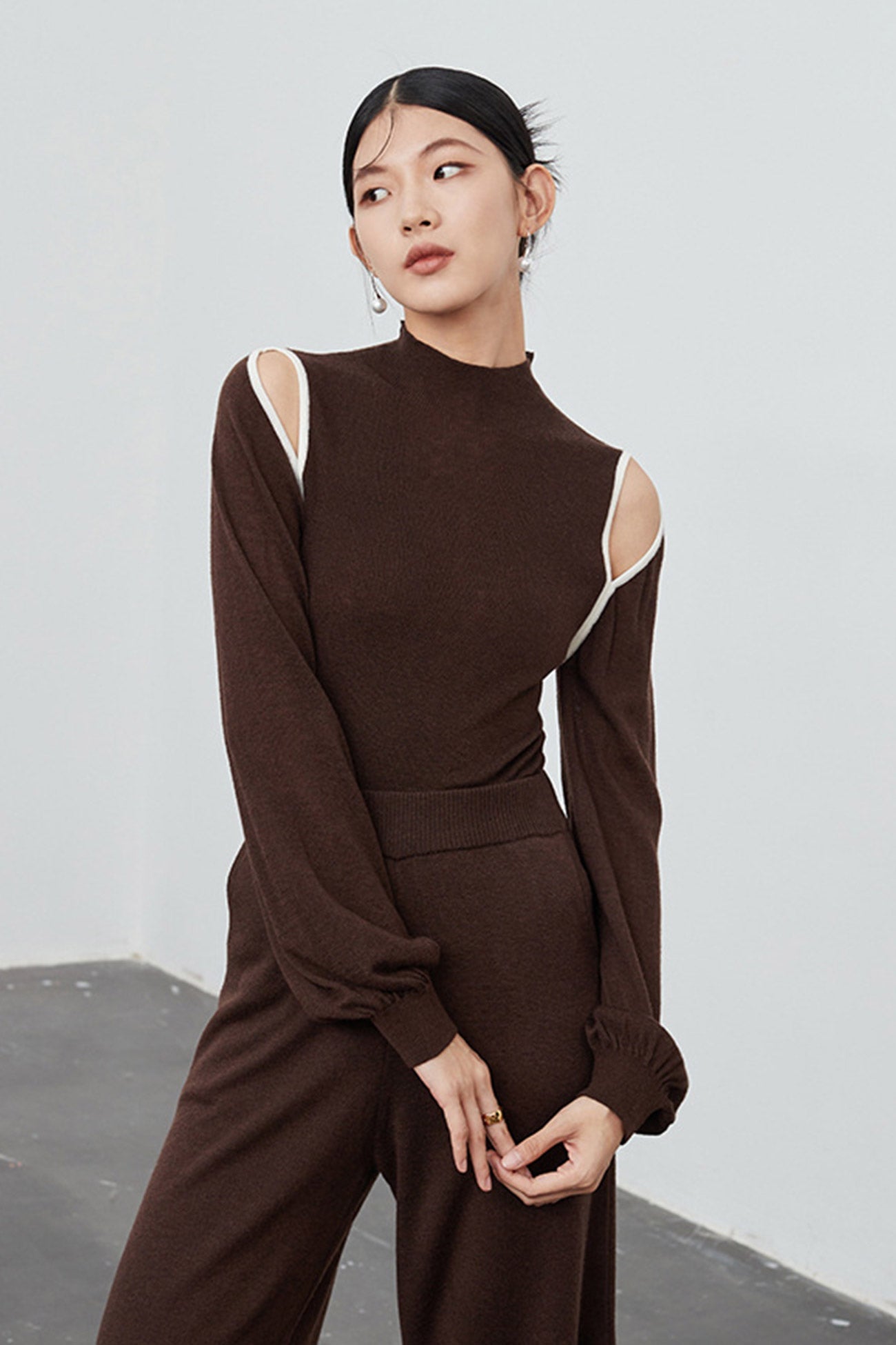 Off Shoulder Long Sleeve Wool Knitted Tops