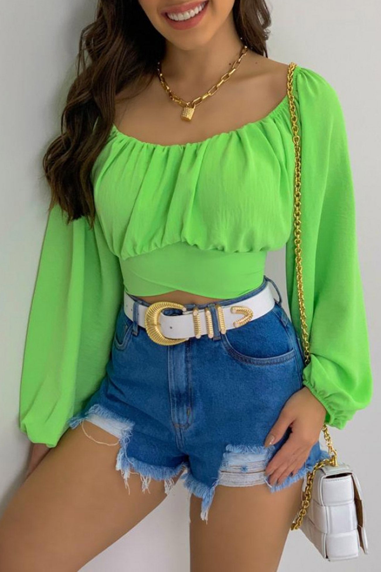 Off Shoulder Puff Sleeve Crop Top