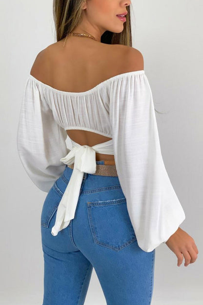 Off Shoulder Puff Sleeve Crop Top