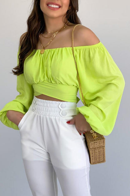 Off Shoulder Puff Sleeve Crop Top