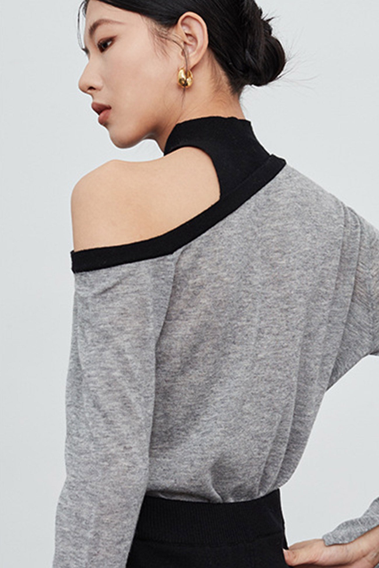 One Shoulder Flare Sleeve Patchwork Tops