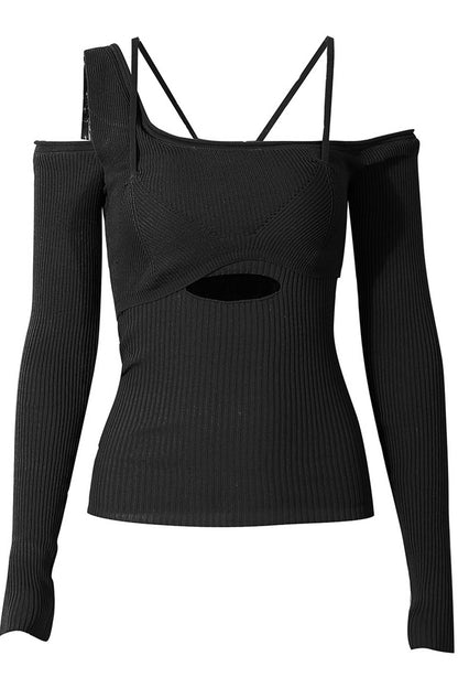 One Shoulder Irregular Cut-out Knitted Tops