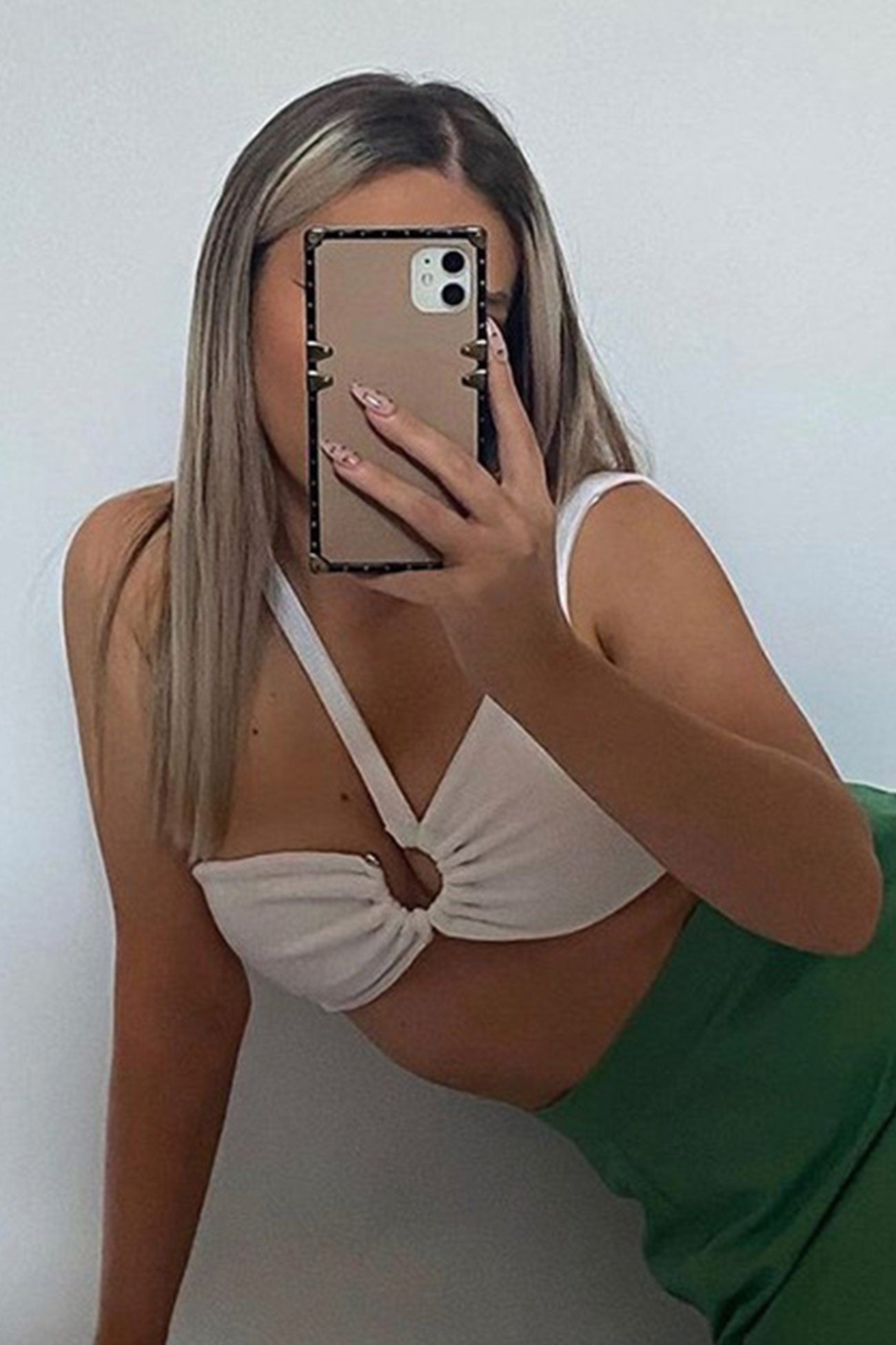 One Shoulder Ruched Cutout Crop Top