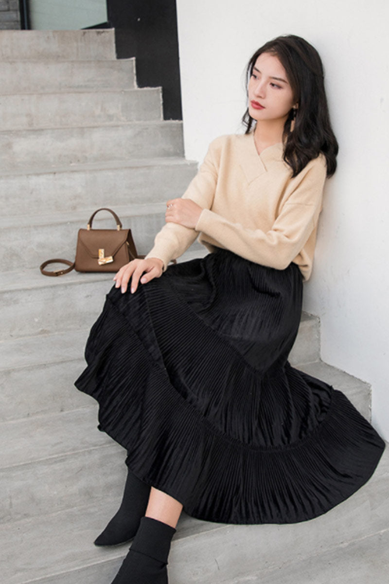 Pleuche Pleated Skirt