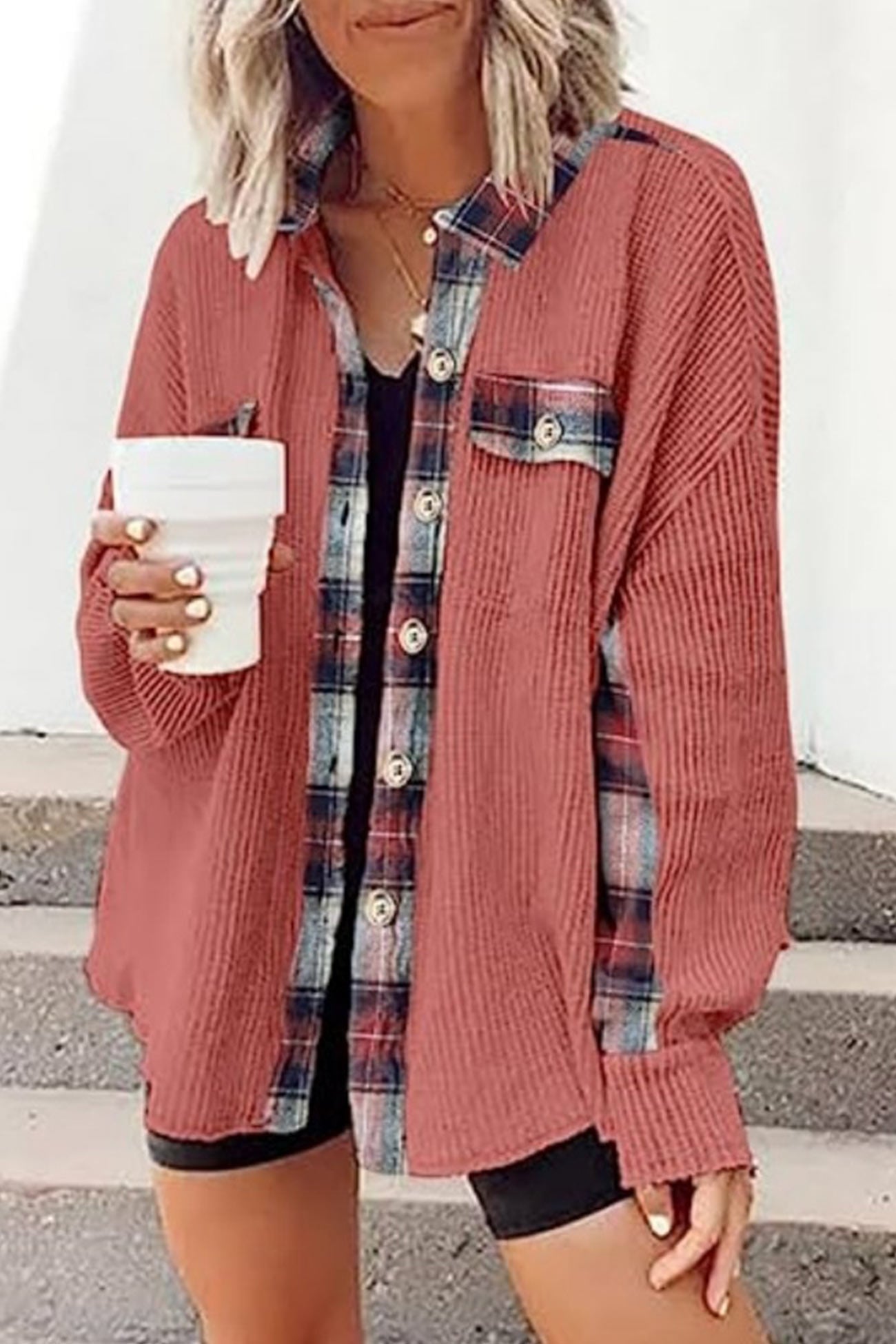 Plaid Patchwork Irregular Hem Blouses