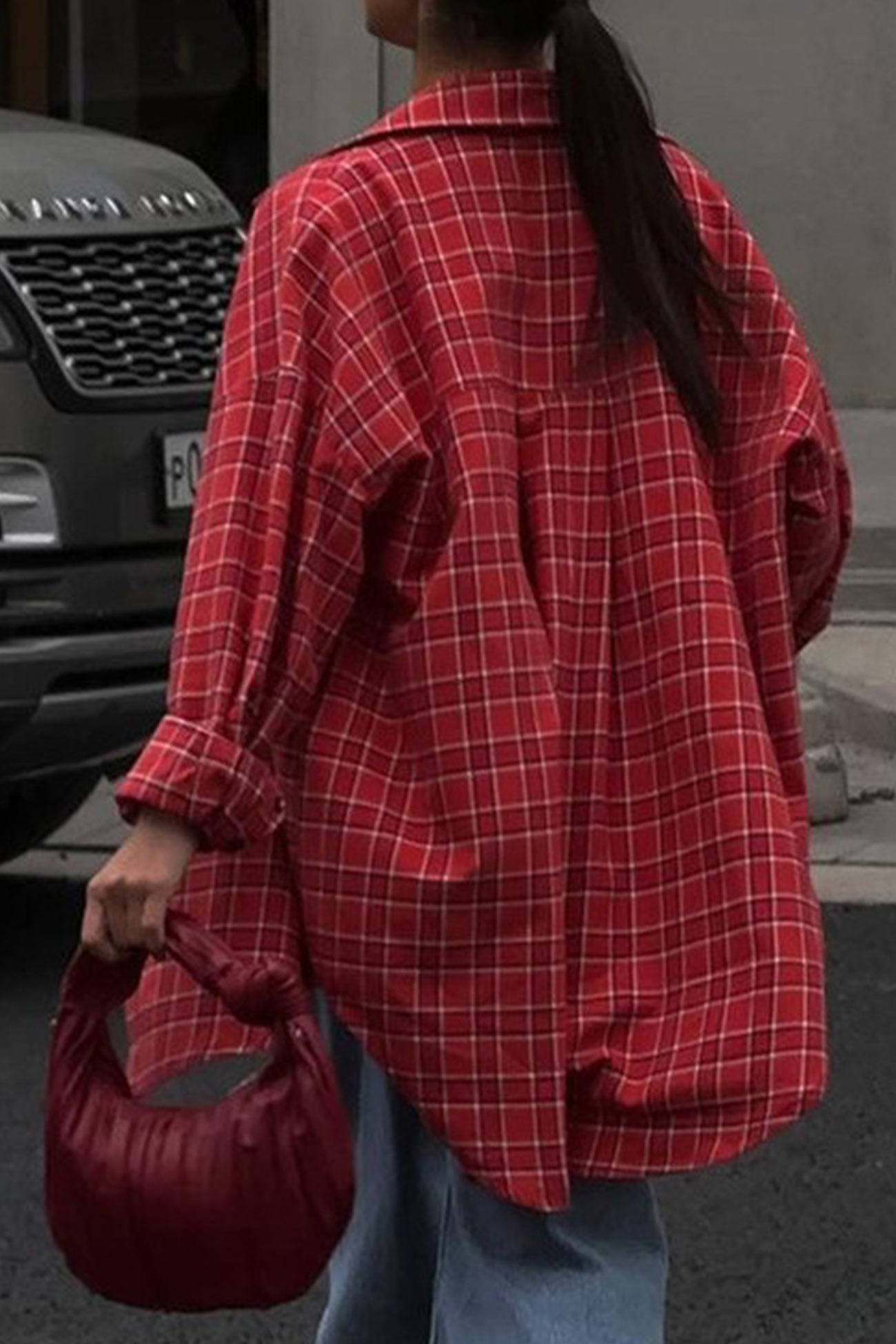 Plaid Single-breasted Loose Blouse