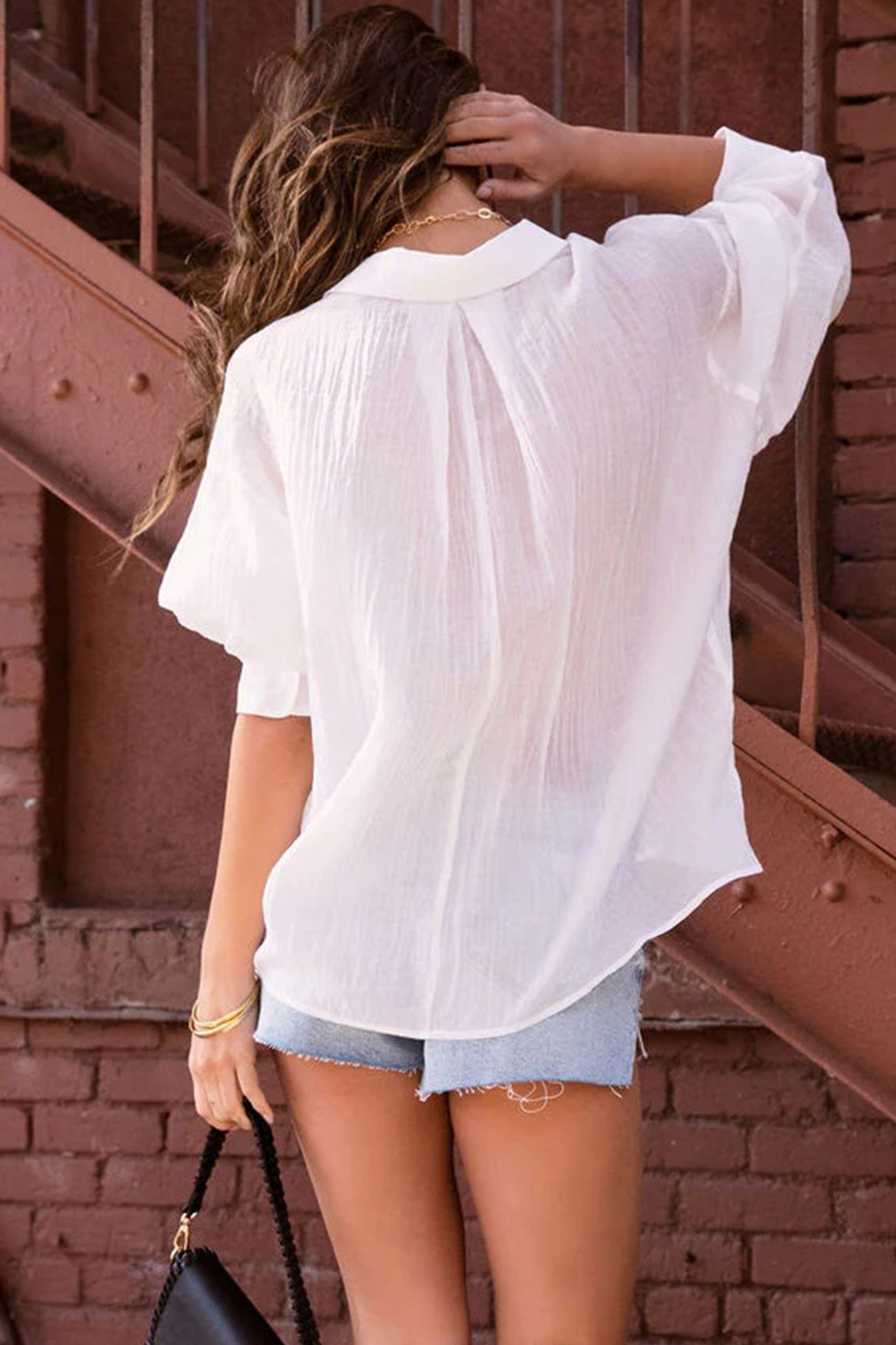 Pleated Long Sleeve Loose Blouse