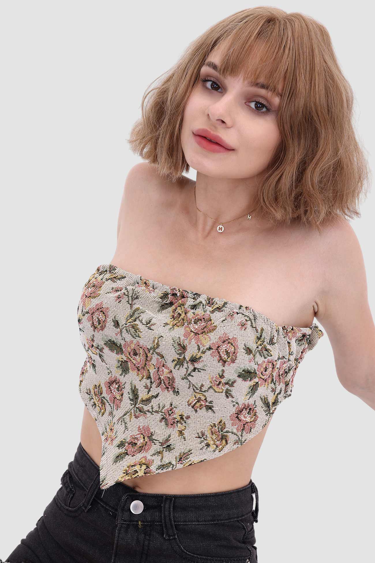 Printed Panelled Tube Top