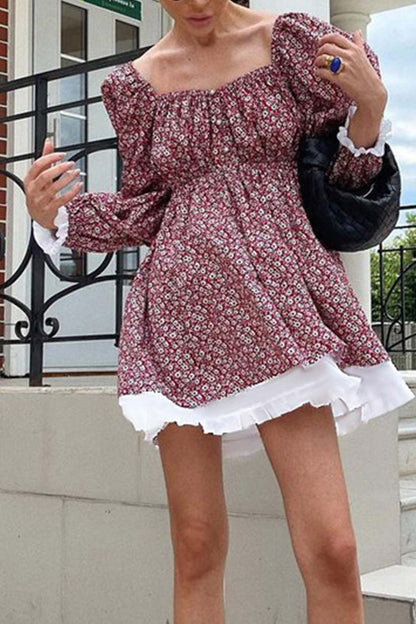 Puff Sleeve Off-Shoulder Floral Babydoll Dress