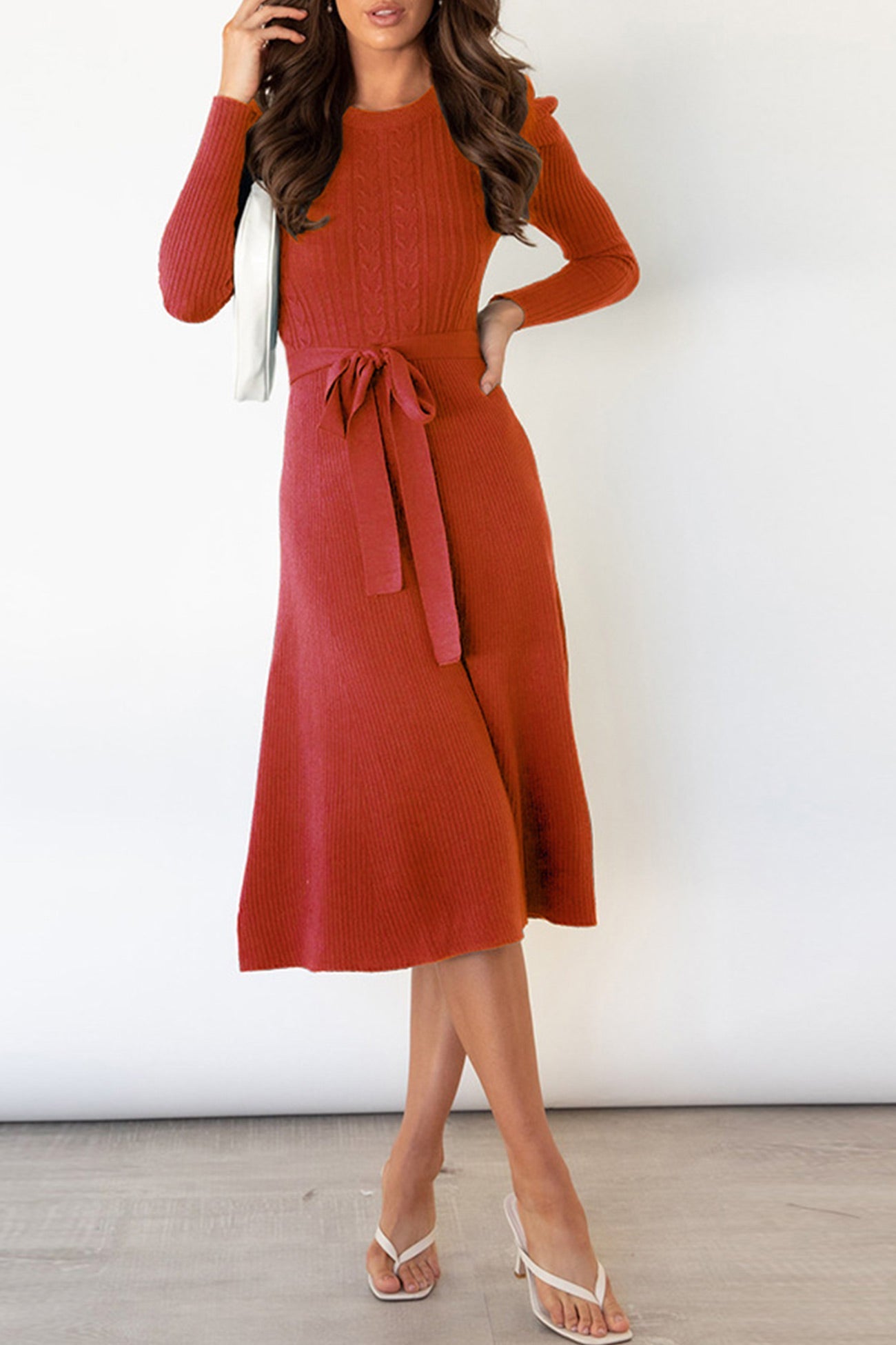 Puff Sleeve Tie-waist Knit Dress