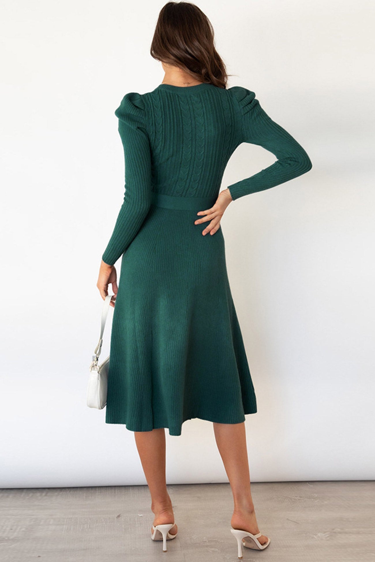 Puff Sleeve Tie-waist Knit Dress