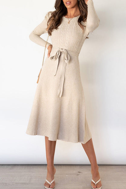 Puff Sleeve Tie-waist Knit Dress