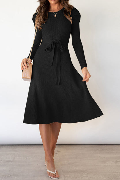 Puff Sleeve Tie-waist Knit Dress