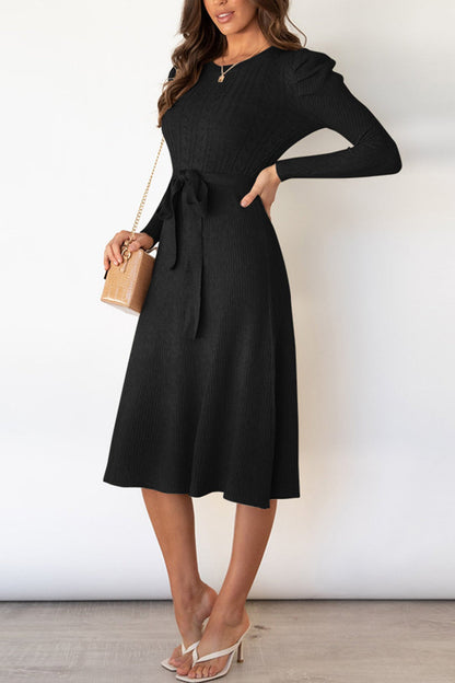 Puff Sleeve Tie-waist Knit Dress