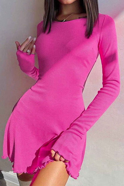 Crew Neck Back Strap Long Sleeve Mini Dress