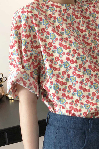 Red Cutout Floral Print Shirt