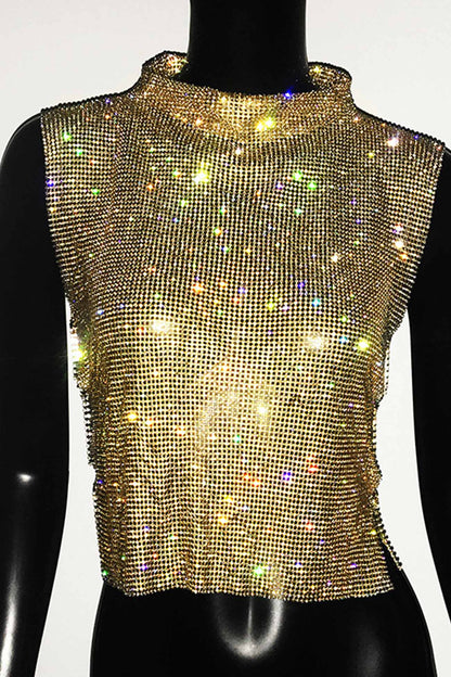 Rhinestone Mock Neck Tank Top