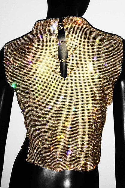 Rhinestone Mock Neck Tank Top