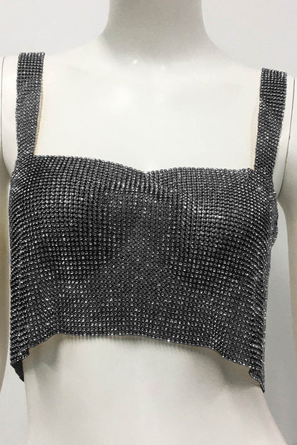 Rhinestone Square Neck Tank Top