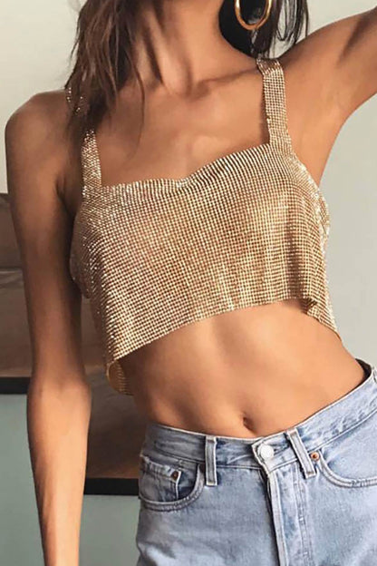 Rhinestone Square Neck Tank Top