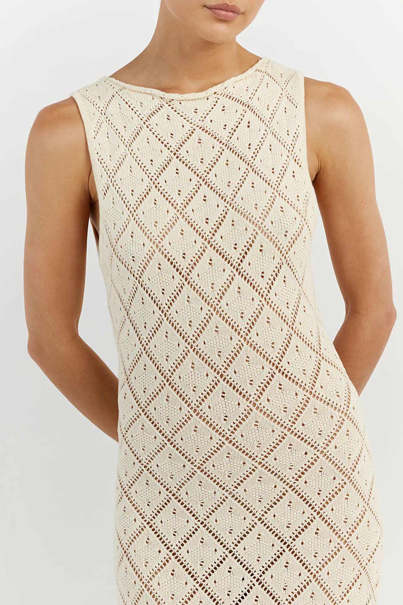 Rhombus Crochet Hollow Out Knit Tank Dress