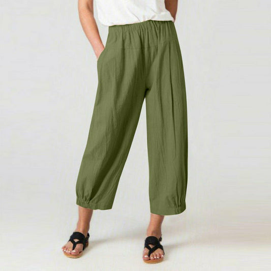 Casual High Waist Harem Pants Army Green Best Sellings bottoms clothes Cotton and Linen pants Sale Topseller