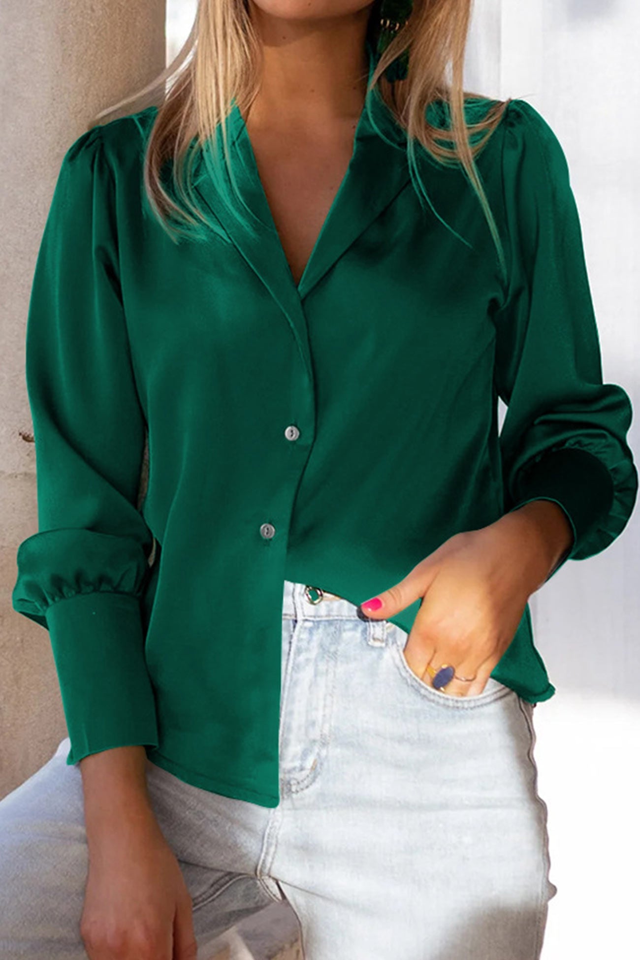 Satin Puff Sleeve Blouse Tops