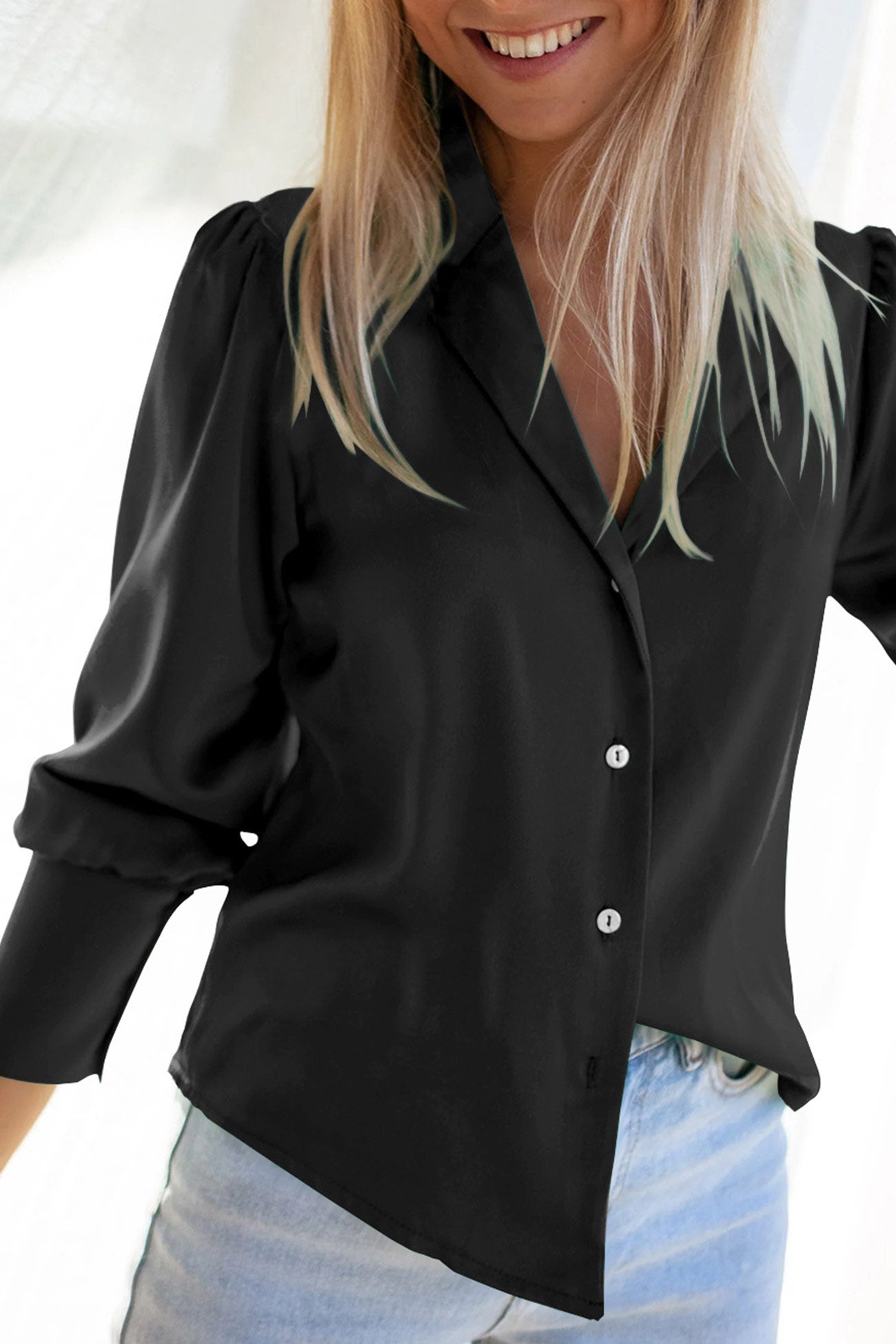 Satin Puff Sleeve Blouse Tops