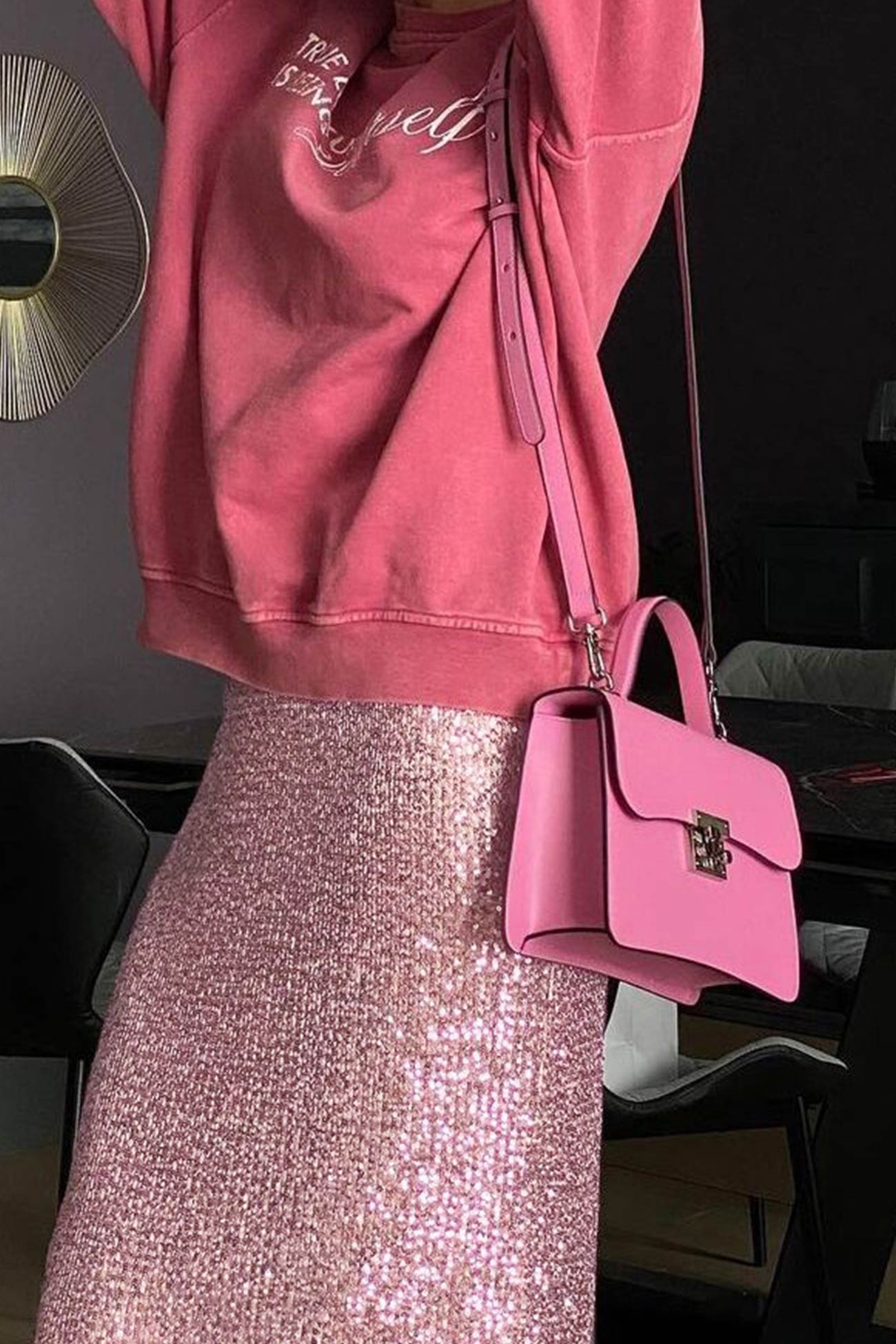 Sequins Back Slit Midi Skirt