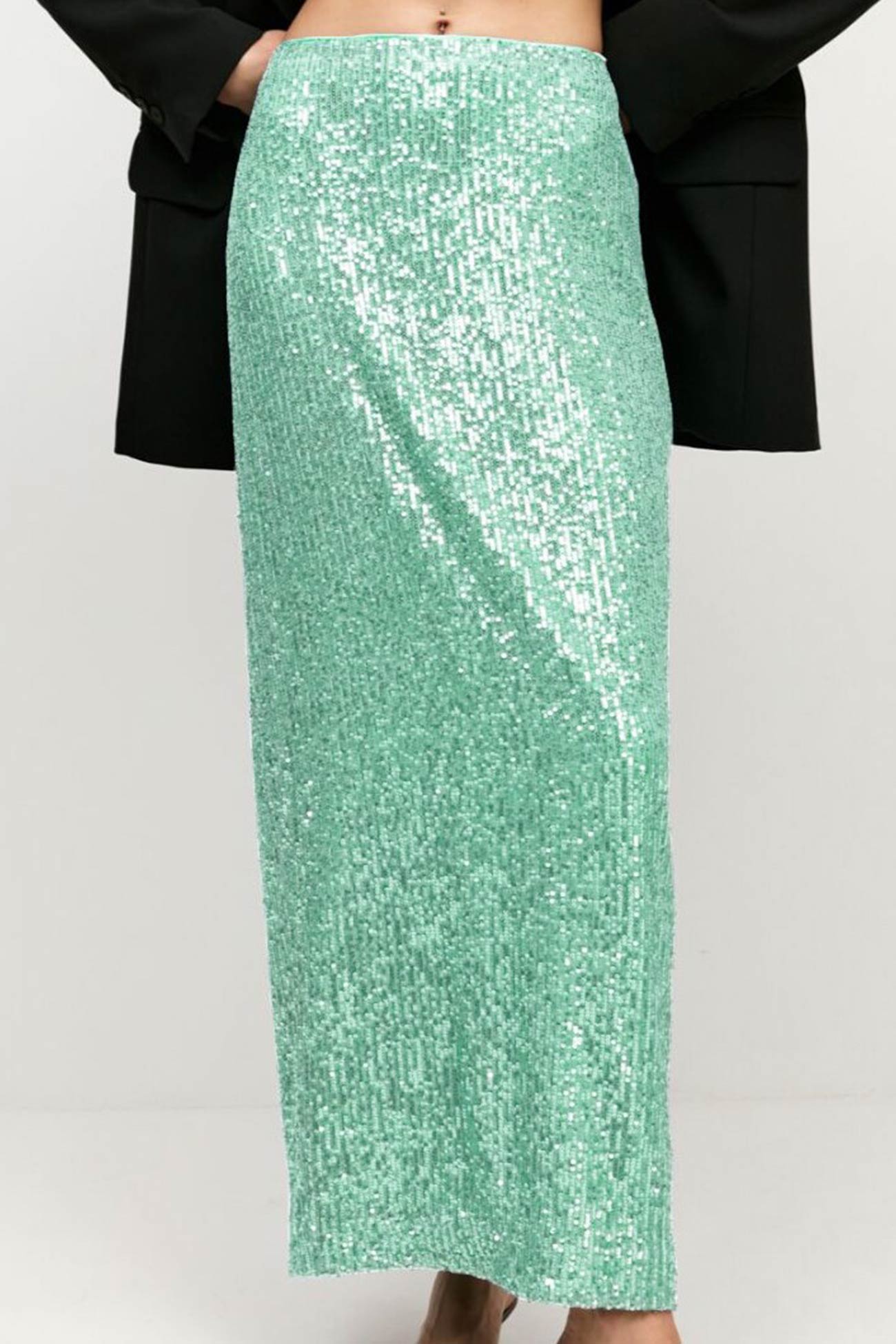 Sequins Back Slit Midi Skirt