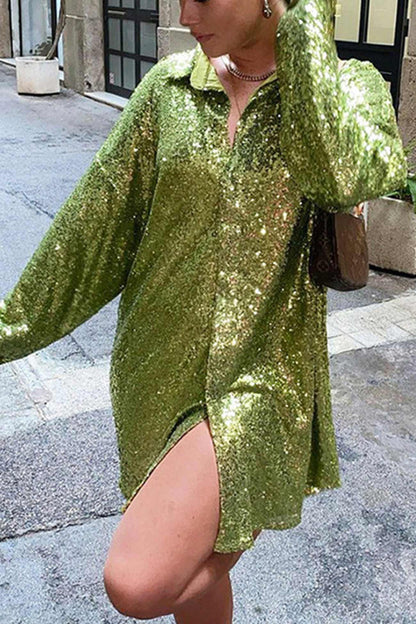 Sequins Long Sleeve Blouse Tops