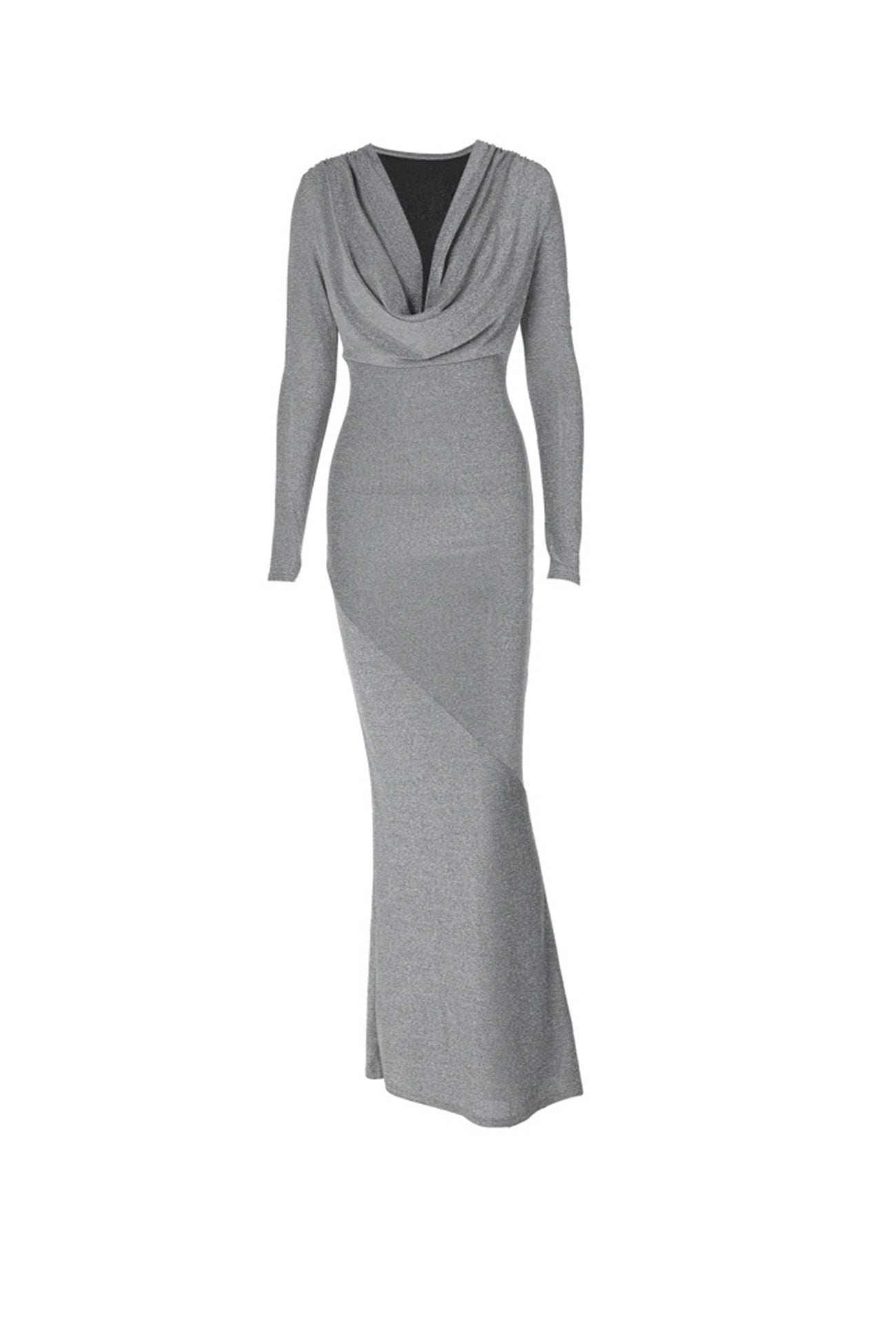 Silver Cowl Neck Bright Silk Dress