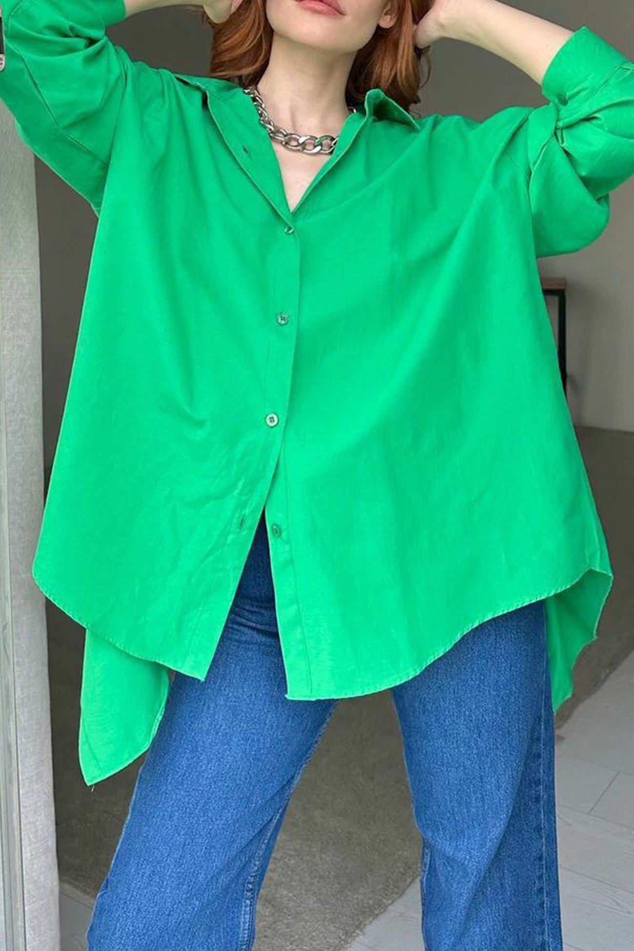 Single-breasted Back Slit Solid Blouse