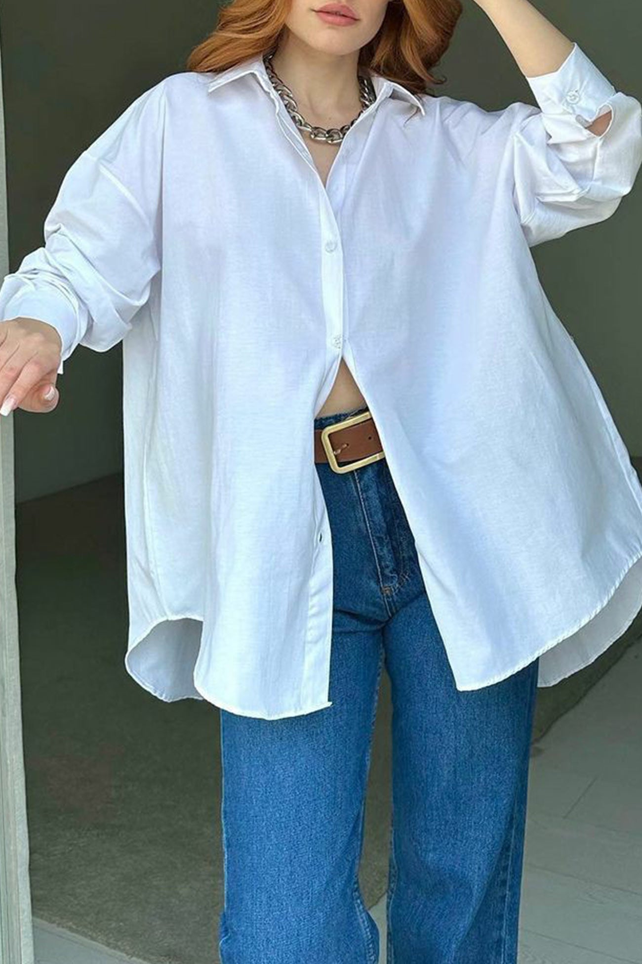 Single-breasted Back Slit Solid Blouse