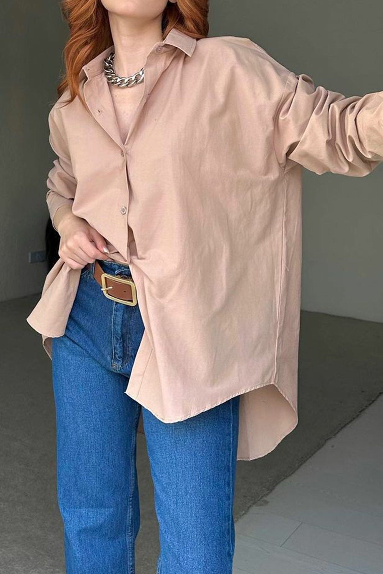 Single-breasted Back Slit Solid Blouse